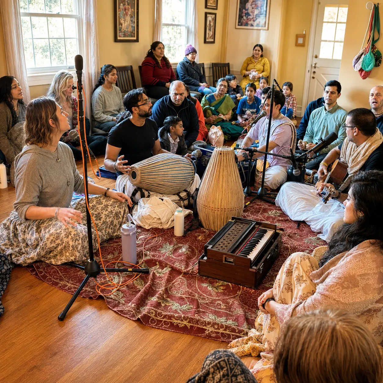 “ISKCON of Delaware community gathering for joyful kirtan during the Sunday Feast
